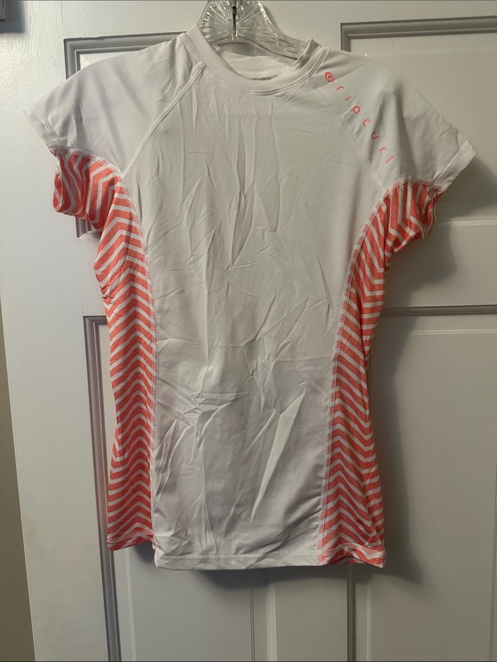 Rip Curl White Performance Tee with Coral Stripe Panels /gym wear